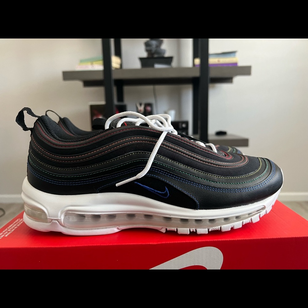 Nike Air Max 97 Black Rainbow Stitch SZ  12 W/ 10.5 Mens #522179.